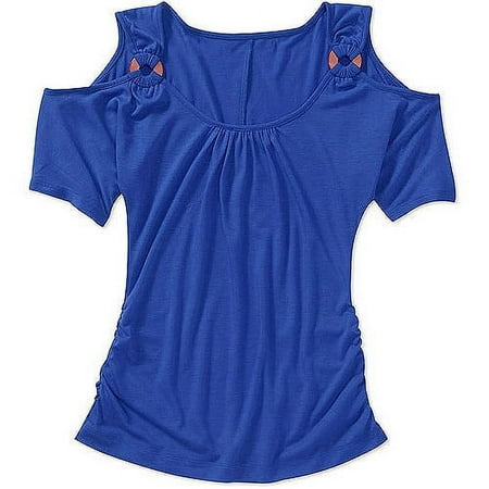 Susie Rose Juniors Plus Cold Shoulder Top with Ring Trim