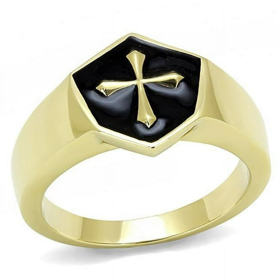 Alamode TK3268-8 Men IP Gold Stainless Steel Ring with Epoxy in Jet - Size 8