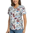 thumbnail image 2 of Honeii London Landmark2 Print Women's Classic V-Neck T-Shirt,Womens Fashion Tops,Stylish Everyday Top for Women, Casual Summer Spring Outfits Clothes-Large, 2 of 5