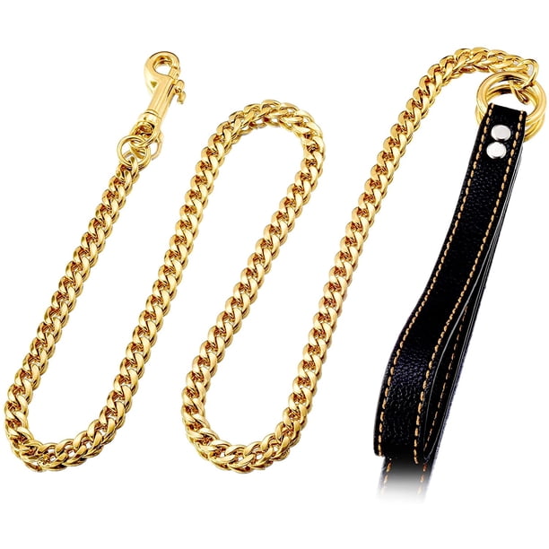 1 pieza (dorada) Cadena Figaro de soldadura de acero inoxidable resistente de por vida Correa duradera para perros Correa de entrenamiento para caminar para perros grandes Pitbull Pastor Alemán Sincero Electrónica