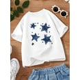 thumbnail image 1 of 2025 New Girls' Star Print Black T-Shirt - Comfortable, Durable Knit, Short Sleeve, Round Neck, Casual Summer Pullover, Outdoor Sports, Straight Sleeve, Cute, 1 of 6