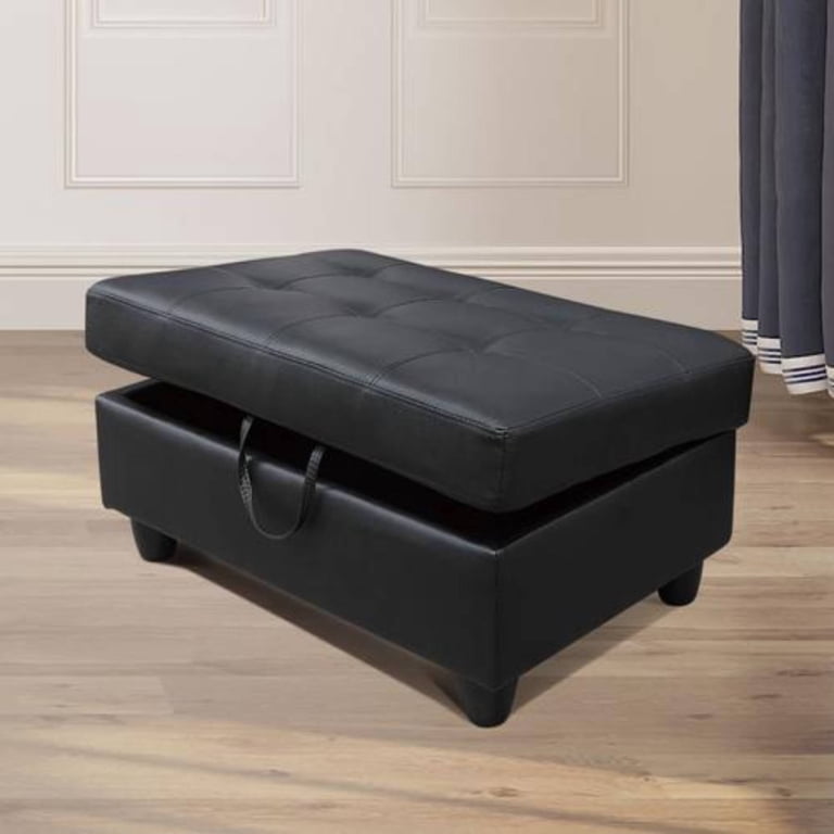 TrumanPick Leather Storage Ottoman, Black photo 1