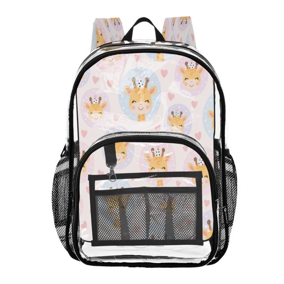 PVC Transparent Backpacks Clear Backpack for Travel and Outings Cute Giraffe Pattern