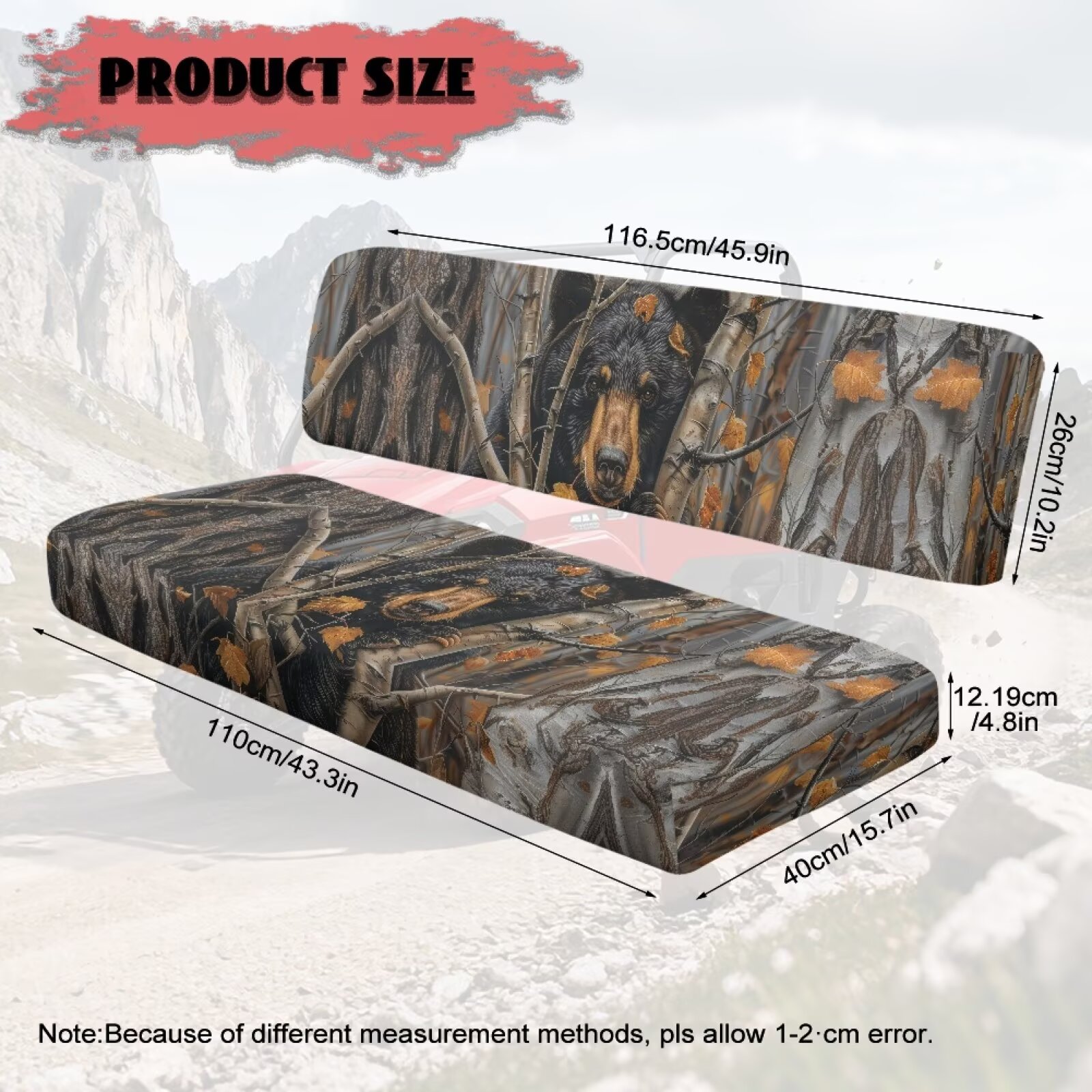 Yuyamidu Bear UTV Seat Cover Camo Hunting Mule Bench Seat Cover All-Season Protection UTV Seat Accessories Anti Slip Compatible with Kawasaki Mule 3010