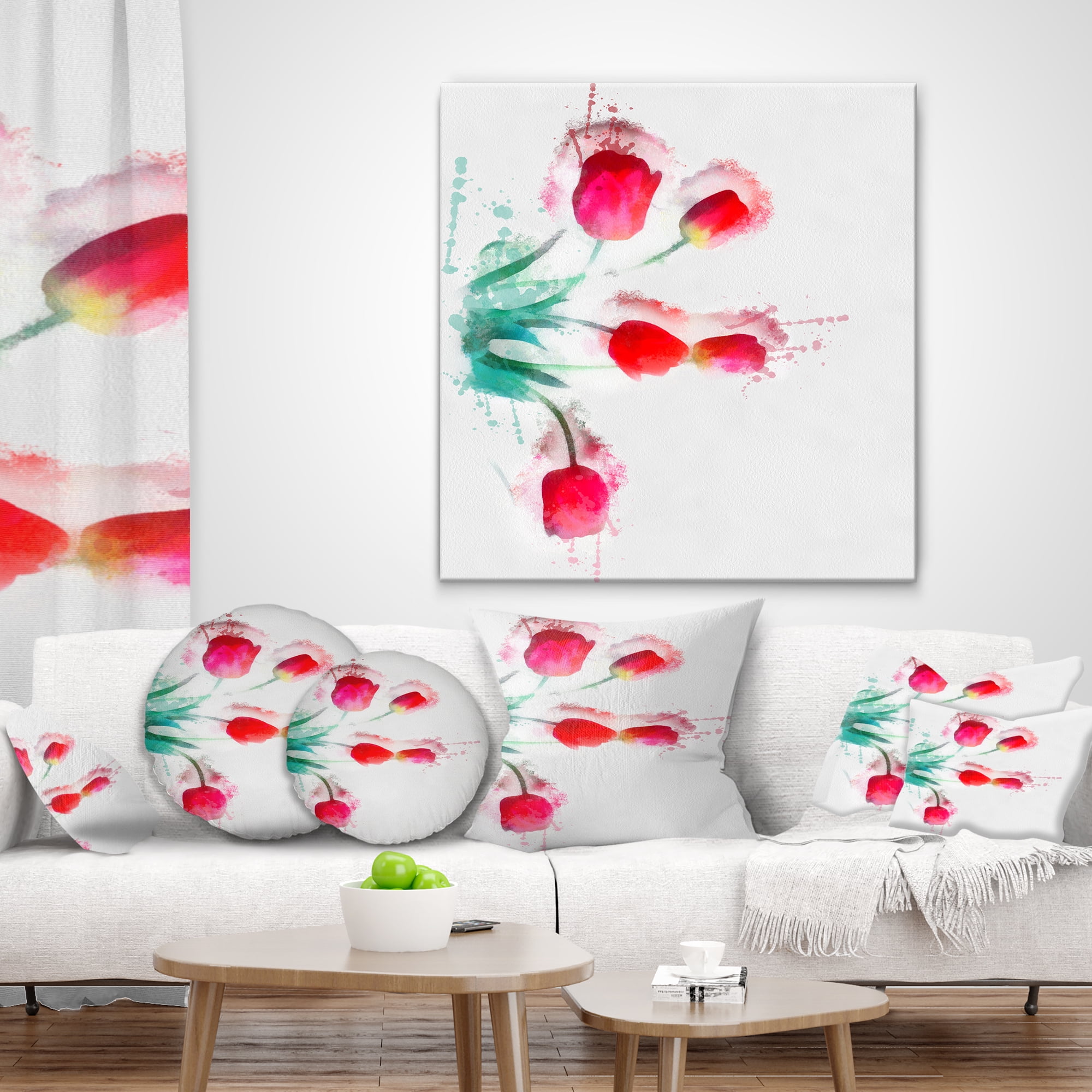 Designart Bunch of Red Tulips Watercolor - Floral Throw Pillow - 12x20