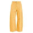 thumbnail image 7 of Women Pants Dqueduo Women's Plaid Button-Zipper Elastic Waist Curved Barrel Pants – Casual Trousers Yellow XXXL, 7 of 7