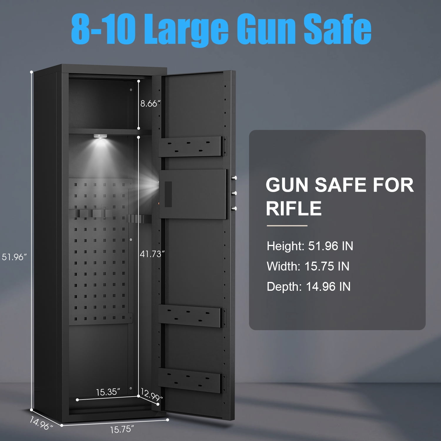 Kavey 6-8 Gun Safe for Shotguns, Large Unassembled Gun Safe for Shotguns with Dual Alarm and Mute Mode, Long Gun Cabinet for Guns with Touchscreen Pad, Removable Shelves