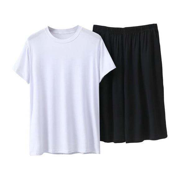 Dagugfen Mens Pajama Sets Short Sleeve Tee Shirt Tops Loose Fitted Elastic Waist Shorts Loungewear Sets(XXXXXL,White)