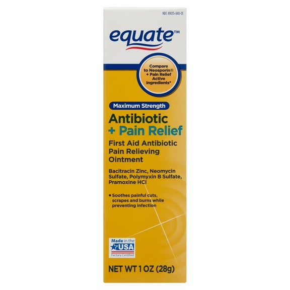 Equate Maximum Strength Antibiotic & Pain Relief First Aid Ointment, 1 oz, Compare to Neosporin® Pain Relief Active Ingredients