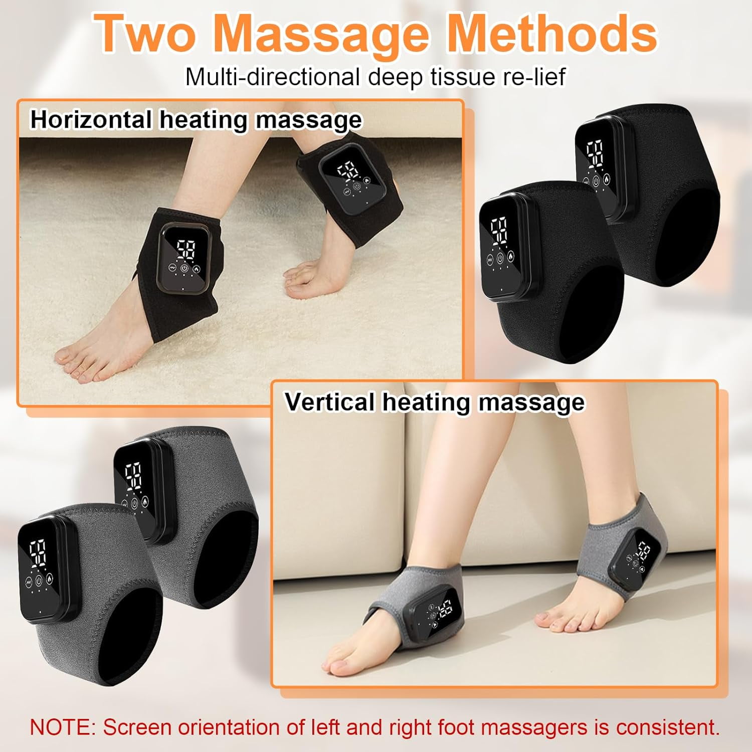 2PCS Foot Massager with Smart Timer, 3-in-1 Wire-Less Portable Vibrating Heated Feet Massagers for Neuropathy Pain Relief & Ankle Relaxation & Blood Circulation in Home Office Travel (Black)