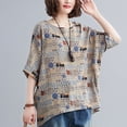 thumbnail image 3 of GoolRC Women Folk Style Printed and Oversized Linen Loose O-Neck Half Sleeve Graffiti One Size (# 3348), 3 of 5