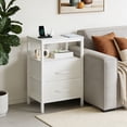 thumbnail image 3 of Beddle Nightstand with Charging Station, LED Bedside Table with 2 Fabric Drawer, 2-Tier End Table for Bedroom, Living Room, White, 3 of 8