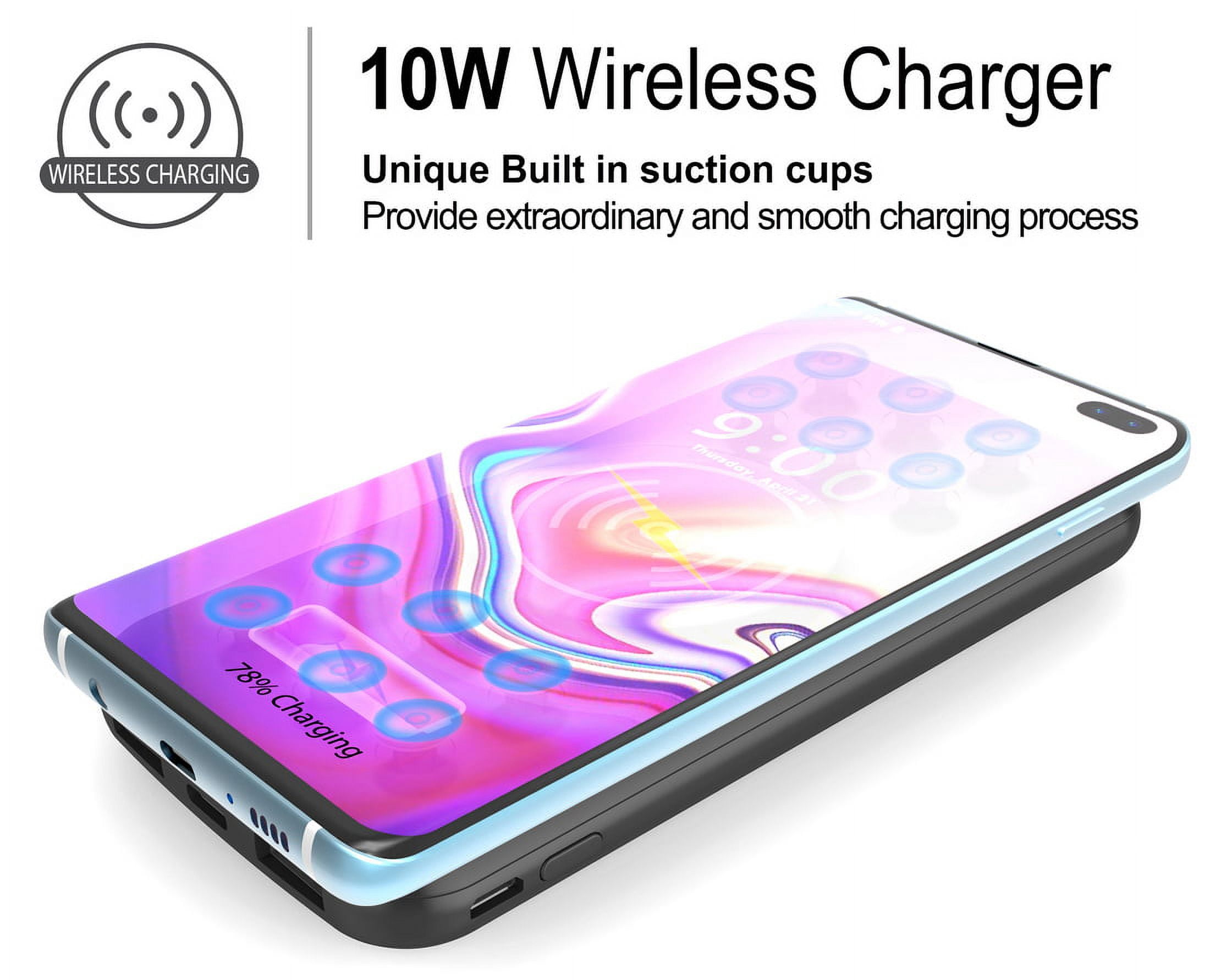 Wireless Charger [SUCTION CUP GRIPS] Portable Power Bank [12000mAh Battery] USB 2.0/Type-C/QC Fast Charge 3.0 with 18W PD Universal for Cell Phone, iPhone 11 Pro Max, XR, Xs, Galaxy Note 9, S10, etc