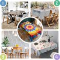 thumbnail image 5 of Colorful Tie Dye Mandala Rectangle Tablecloth 60"x120",Waterproof Polyester Rectangle Table Cloth, Wipeable Spillproof Polyester Tablecloth for Dining, Camping, Indoor and Outdoor, 5 of 6
