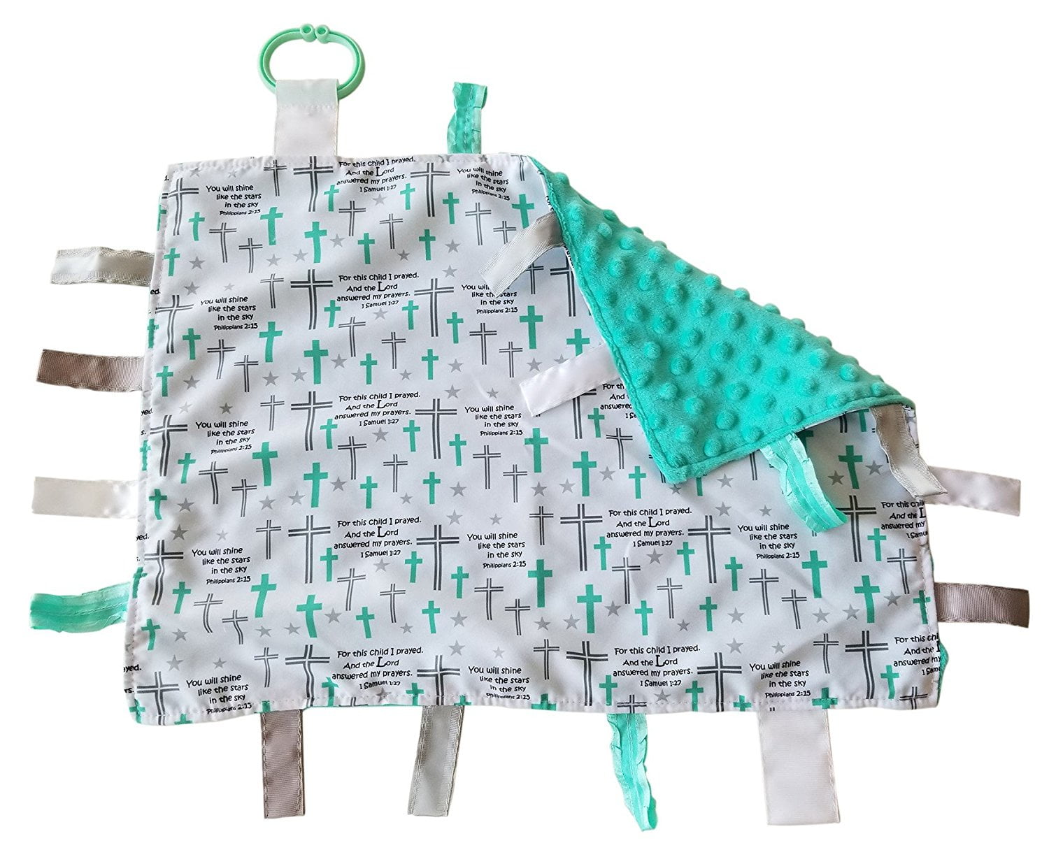 Baby Jack Blankets Baptism Scripture Prayer Sensory Tag Blanket, 14" x