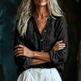 thumbnail image 4 of Nmnitkp Long Sleeve Shirts for Women Cotton Linen Button Down Shirt Stand V Neck Roll Up Long Sleeve Loose Fit Casual Blouse for Fall Work Daily Loungewear Black,S, 4 of 7