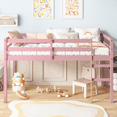 thumbnail image 2 of PAPROOS Solid Wood Twin-Size Low Loft Bed with Ladder, Pink, 2 of 7