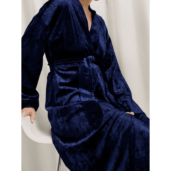Yidarton Pajamas for women Autumn European And American Fashion Diamond Velvet Warm Nightgown Luxury Temperament Ladies Knitted Home Clothing Loose Solid Color Morning Gown Blue M