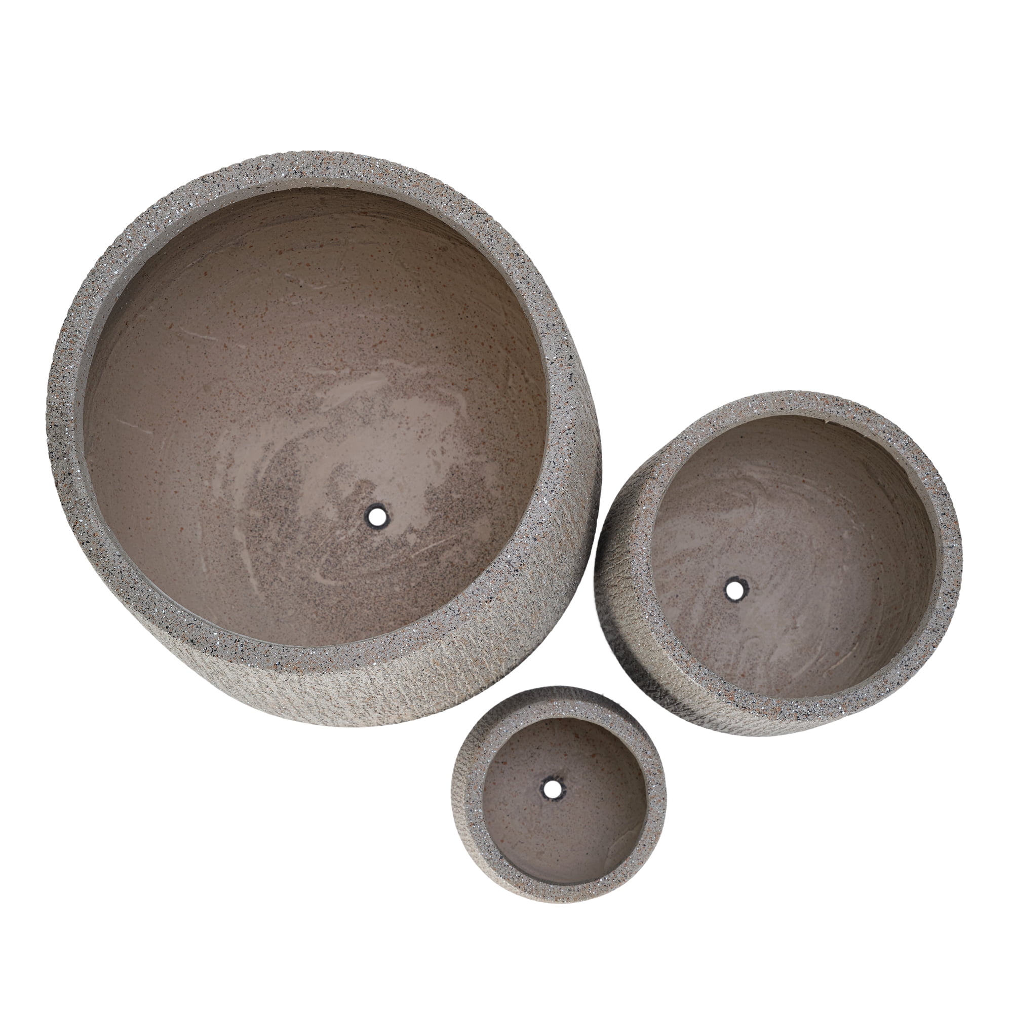 Mintazer Modern Planter Set of 3, 15.6''/10.8''/7.3'' Stackable Flower Pots with Drainage Holes, Stone-Look Textured Decorative Plant Pots for Indoor & Outdoor, Gray