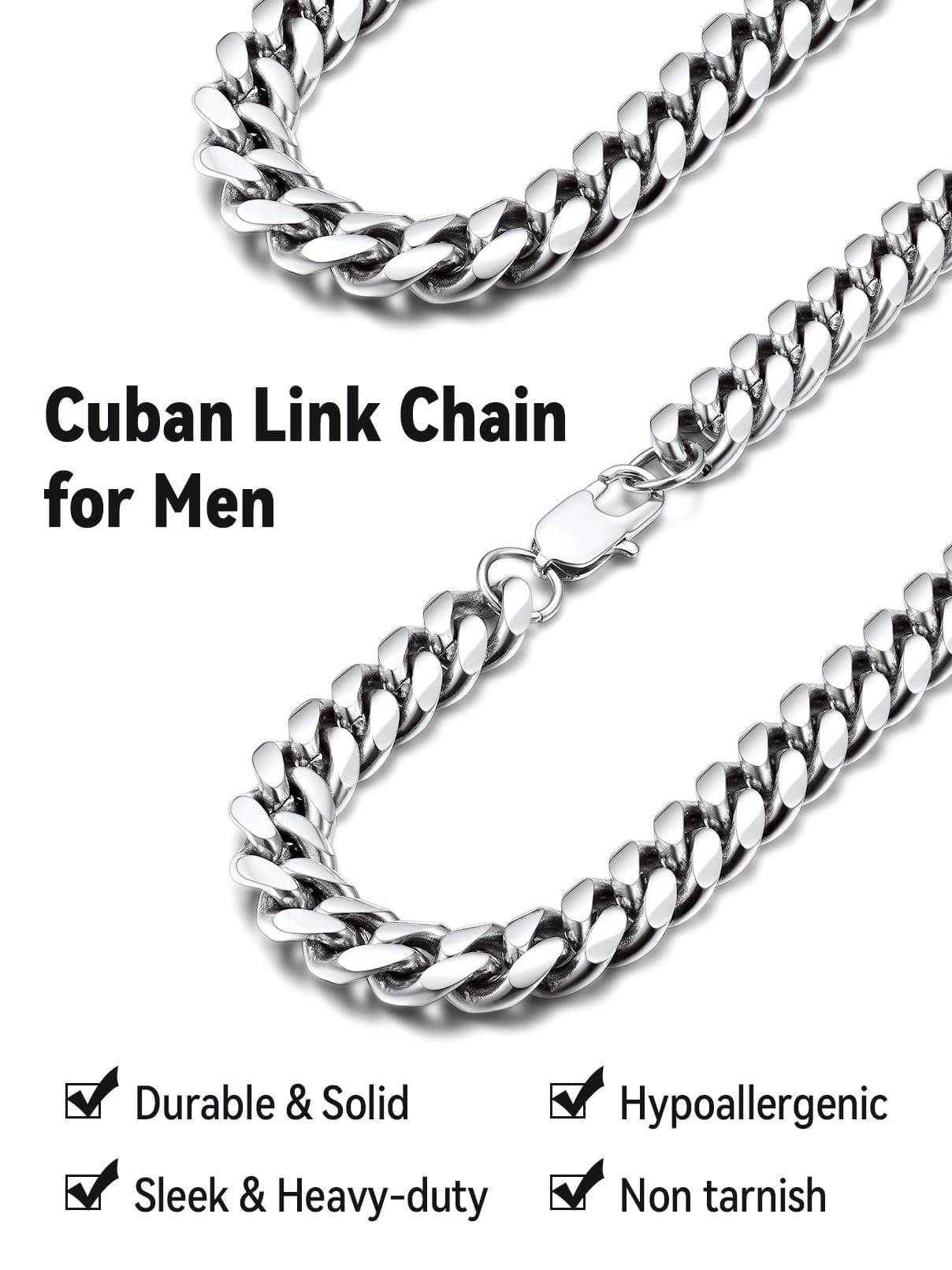 FaithHeart Chunky Miami Cuban Link Chain Men Necklace Stainless Steel Hip Hop Chains Necklaces 10mm Width 30 Inches Length Jewelry with Gift Box for Dad Son Father's Day