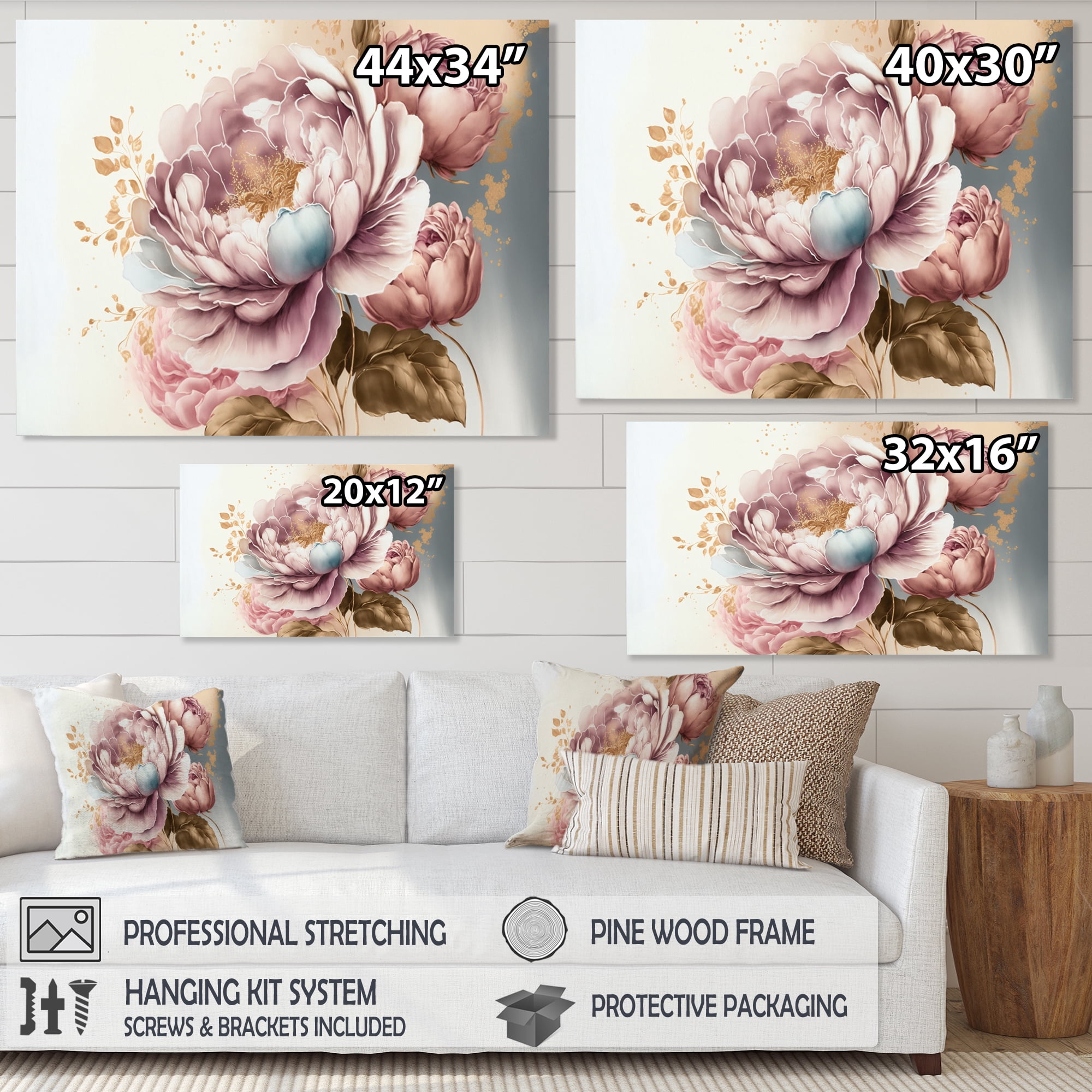 Designart Pink And Gold Rose II Canvas Wall Art