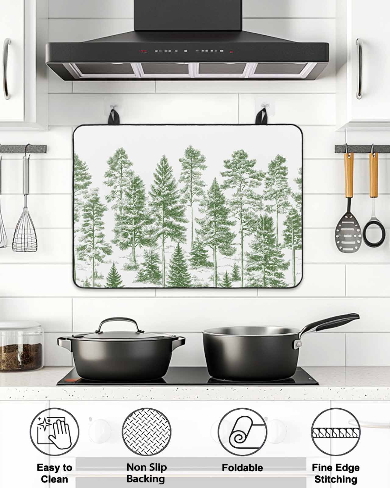 Stove Top Covers for Electric Stove, Green Pine Tree Glass Stovetop Cover Protector, Vintage Watercolor Botanical Induction Cooktop Protector Oven Mat for Kitchen Countertop 24"x21"