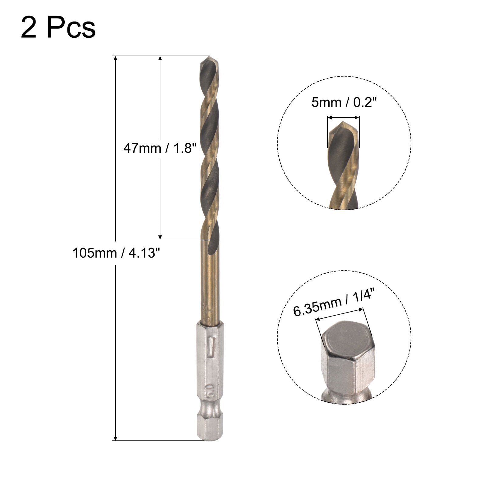 Unique Bargains 2pcs High Speed Steel Hex Shank Twist Drill Bit 5mm Dia 105mm Length