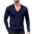 thumbnail image 2 of DPTALR Men's Cable Knit Cardigan V-Neck Sweater Classic Casual Knitwear with Buttons Navy Big and Tall Men XL, 2 of 7