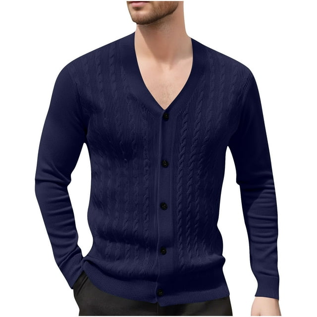 LIaqionyy Men's Cardigan Sweater V Neck Soft Long Sleeve Tops Casual Button down Knitted Fall Winter Sweaters
