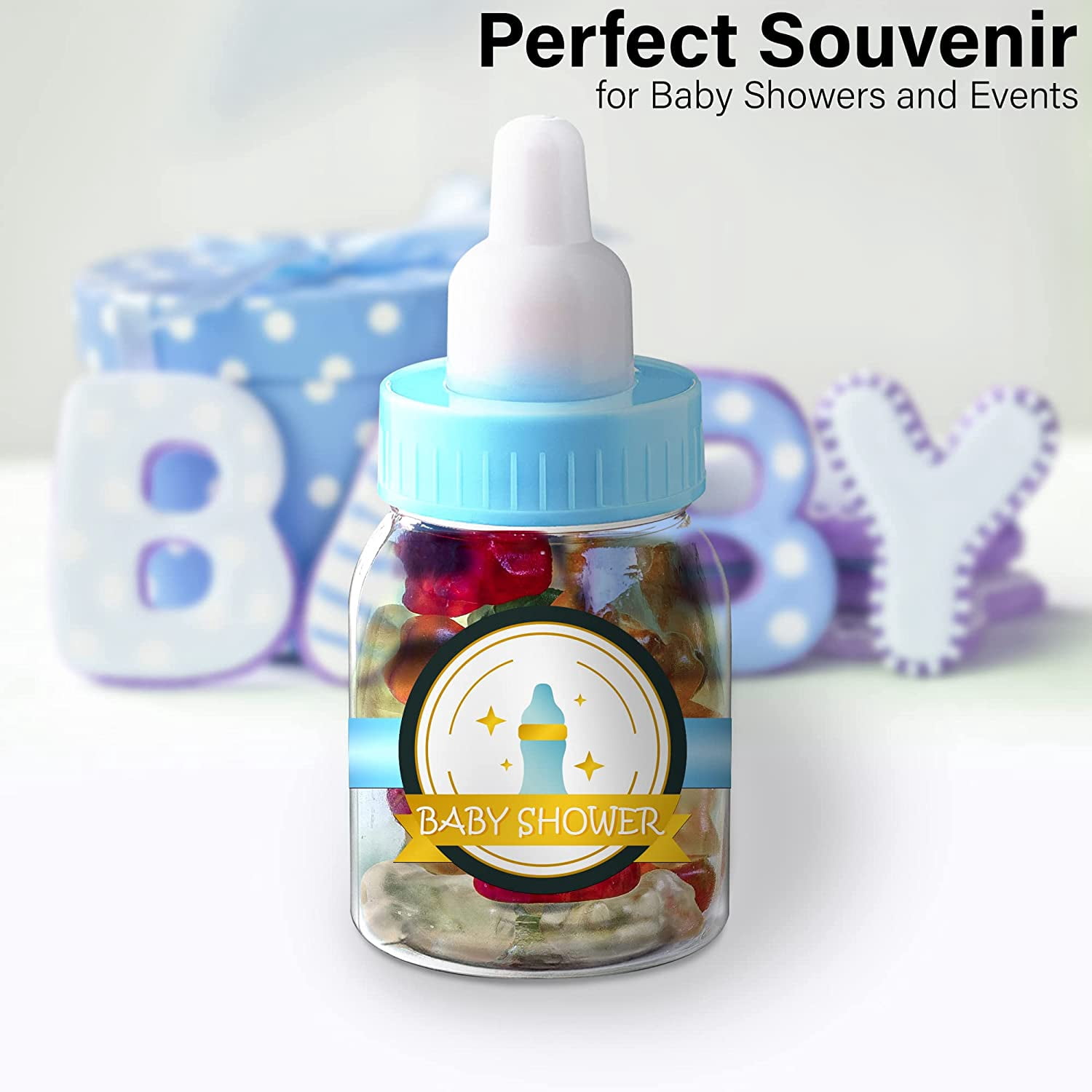 MT Products Blue Plastic Baby Bottles for Baby Shower - 3.5" Party Favor - Pack of 48