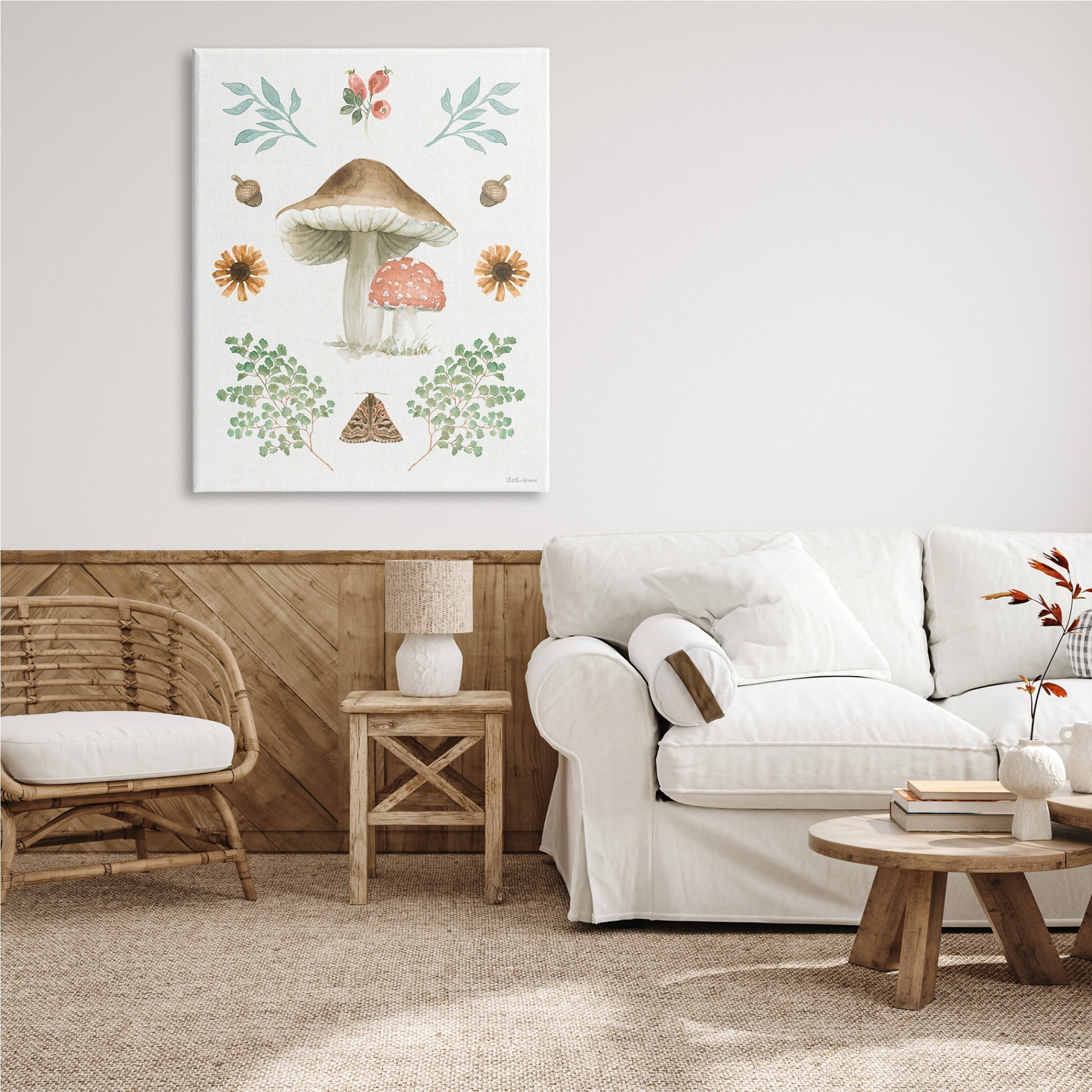 Stupell Industries Moth & Mushrooms Painting Botanical & Floral Painting Gallery Wrapped Canvas Print Wall Art, 36 x 48