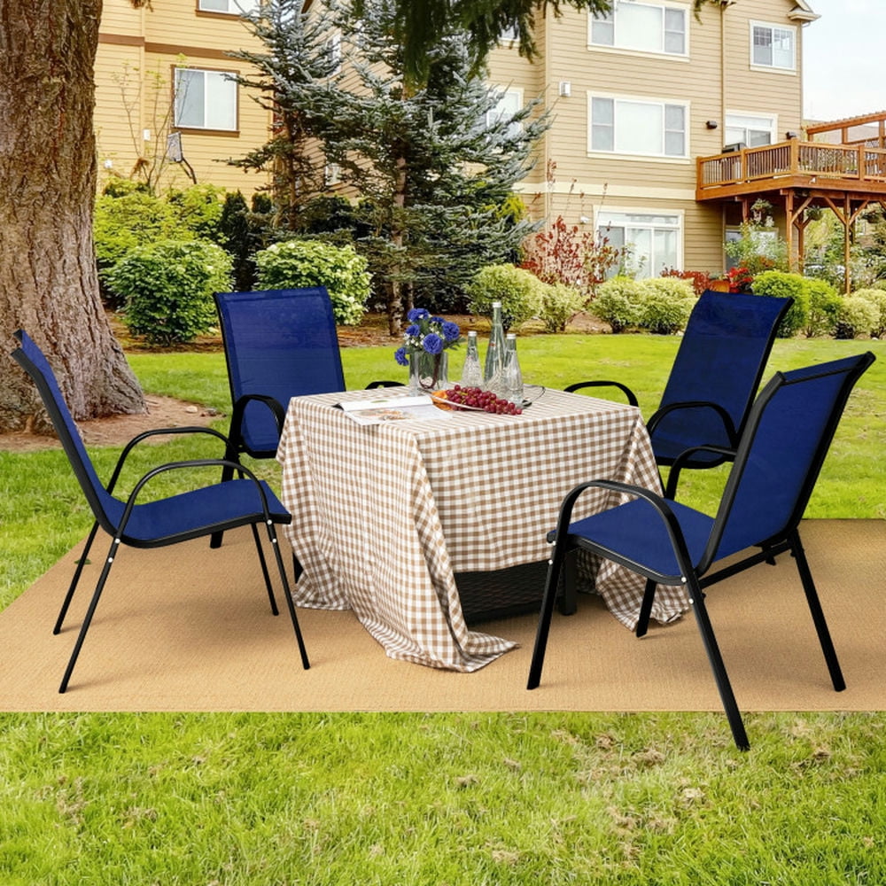 Spaco 4 Pieces Stackable Patio Dining Chairs Set with Armrest, Patio Dining Chairs Set with Breathable and Wearable Fabric, Ergonomical Chairs for Outdoor as Garden, Patio, Navy