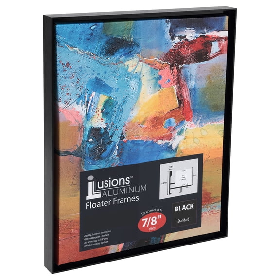 Creative Mark Illusions Aluminum Floater Frames 7/8" 2 Pack, 9x12" Black - No Glass or Backing, Floating Canvas Illusion Frames with Sleek Metal Exterior, Assembly Hardware Included