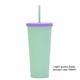 thumbnail image 2 of Bewildely Vaso de paja de plástico de doble capa de Color caramelo, botella de agua de leche de café de estilo Simple, vasos esmerilados Cocina y Comedor Verde, 2 of 6