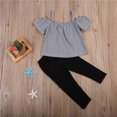 thumbnail image 5 of Douhoow 1-6 Years Girls Short Sleeve Off Shoulder Stripe Tops+Pants Kids 2Pcs Summer Clothes Set, 5 of 7
