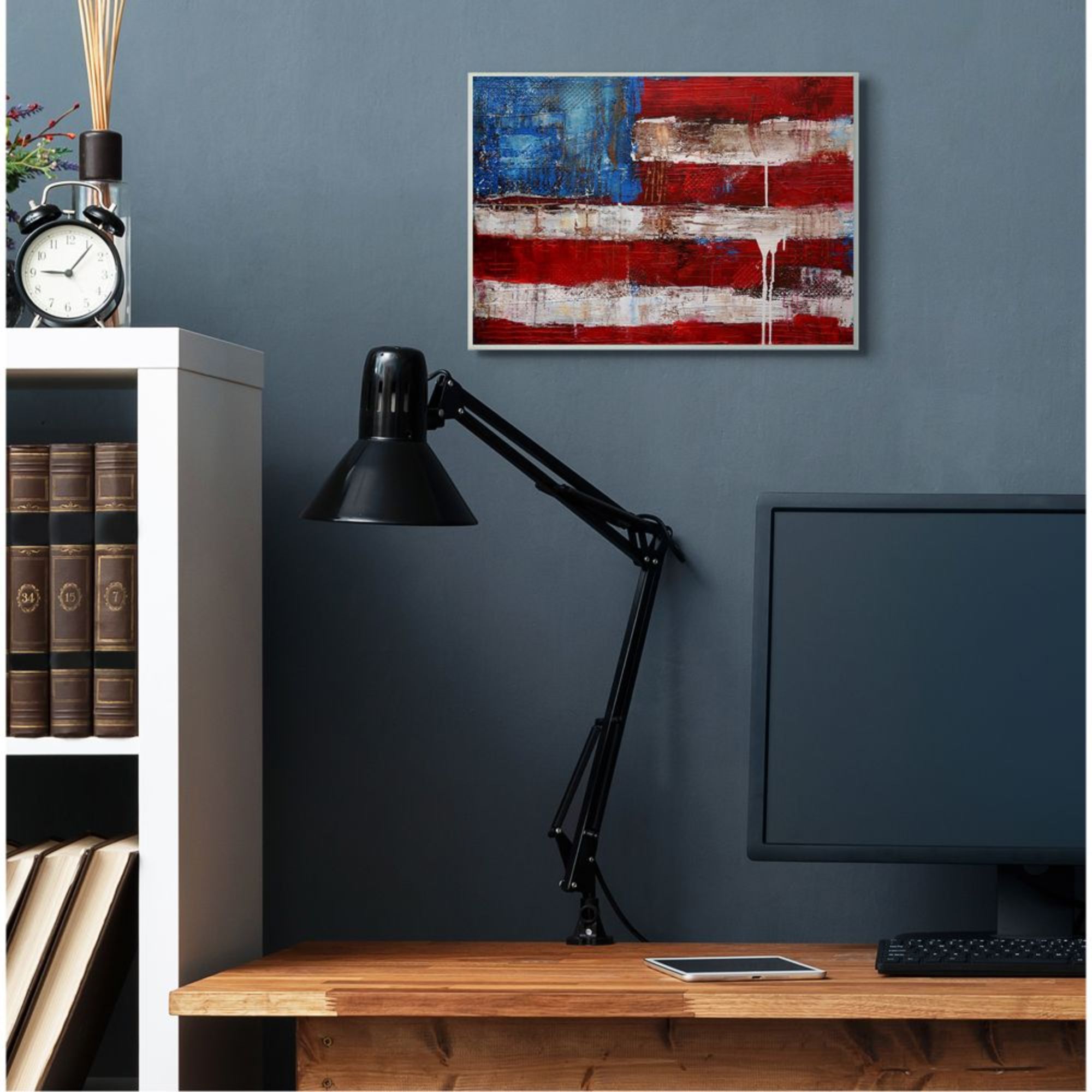 Stupell Industries Rustic United States Flag with Distressed Paint Drip Design by Erin Ashley