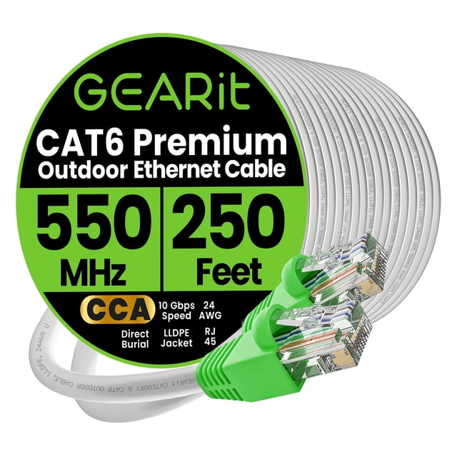 Cable de conexión Ethernet GearIt RJ45 Cat-6 76,2 m blanco para exteriores