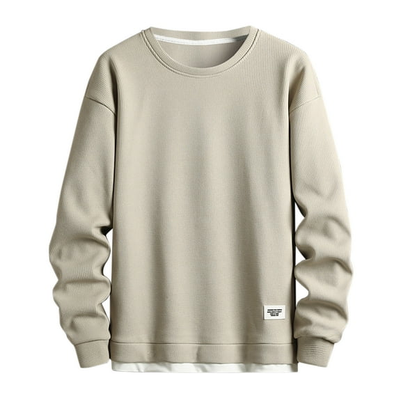 SYMOID Men Sweatshirt Beige Pullover Sweatshirt Fall and Winter Mens Clothes Plain