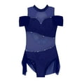 thumbnail image 6 of Hansber Kids Girls Ballet Dance Leotard Sleeveless Mesh Splice Gymnastics Bodysuit Ballerina Costume Dark Blue 6, 6 of 8