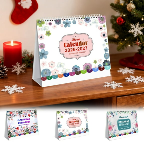 KOYPTL Desk Calendar 2026-2027,Desktop Calendar with Floral Design 18 Months Standing Flip Calendar with Daily Blocks for Home Office Study School Supplies Xmas New Year's Gifts for Women(1pc)