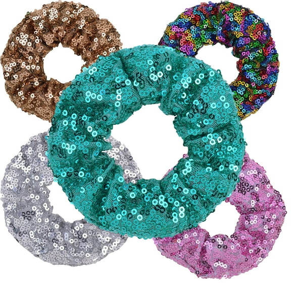 RAGUPEL 5 Pcs Scrunchies,Eye-Catching Fish Scale Glitter Effect Scrunchies for Women,Sturdy Circle and High Elasticity Silk Scrunchies,Multicolor