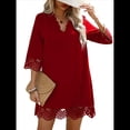 thumbnail image 3 of Vestido Camisero Informal de Verano para Mujer, con Mangas 3/4, Holgado y Holgado Rojo M, 3 of 10