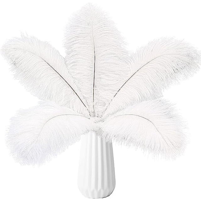 Nvzi 24 piezas de plumas de avestruz blancas naturales a granel de 10 a 12 pulgadas, 25 a 30 cm, para centros de mesa de bodas, fiestas, Pascuas, Gatsby y decoración del hogar, plumas de avestruz
