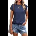 thumbnail image 1 of Camiseta de Verano para Mujer, Color Liso, Cuello Redondo, Corta, Azul Marino, Talla S, 1 of 6