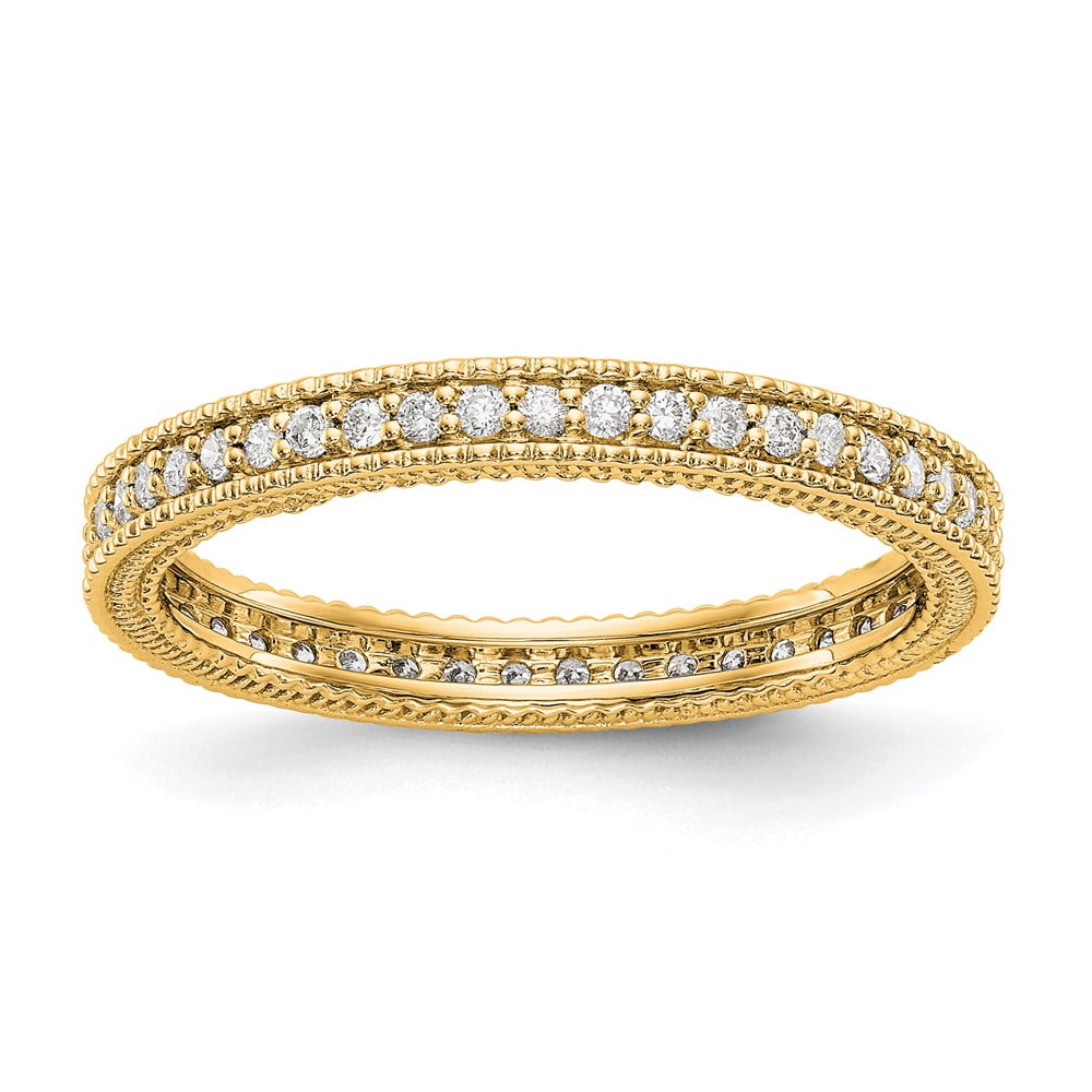 Size 6.5 Polished Edge Diamond Wedding Band Ring Real 14K Yellow Gold 