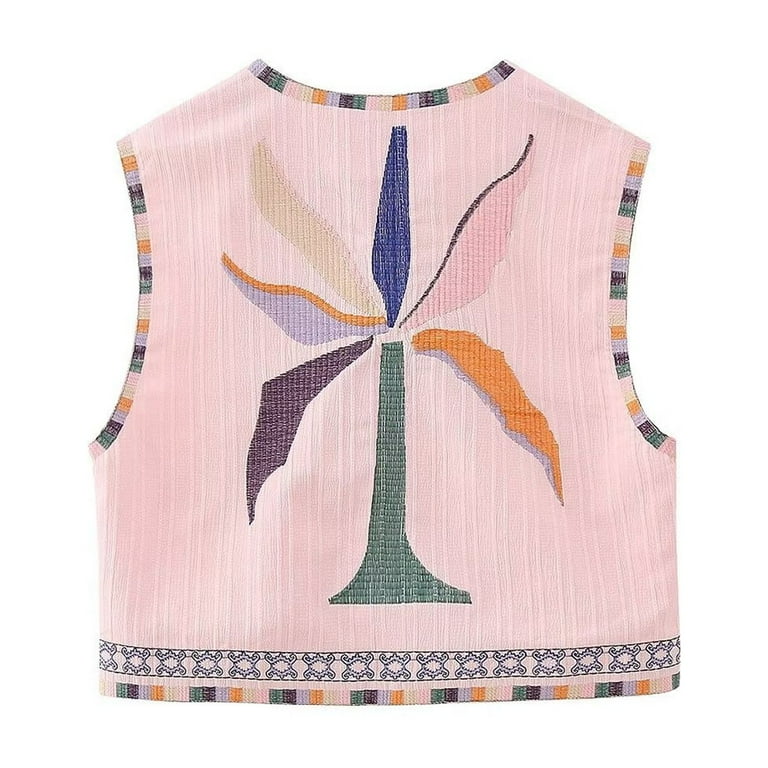 Women's Floral Embroidery Vest - Sleeveless Open Front Spring Summer Cardigan (Multi-color)