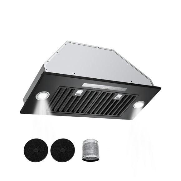 KFFKFF Range Hood Insert, 30 Inch Built-in Kitchen Vent Hood, 800CFM Steel Stove Hood, with Gesture & Touch Control, LED Light, Baffle Filters, 4-Speed Exhaust Fan