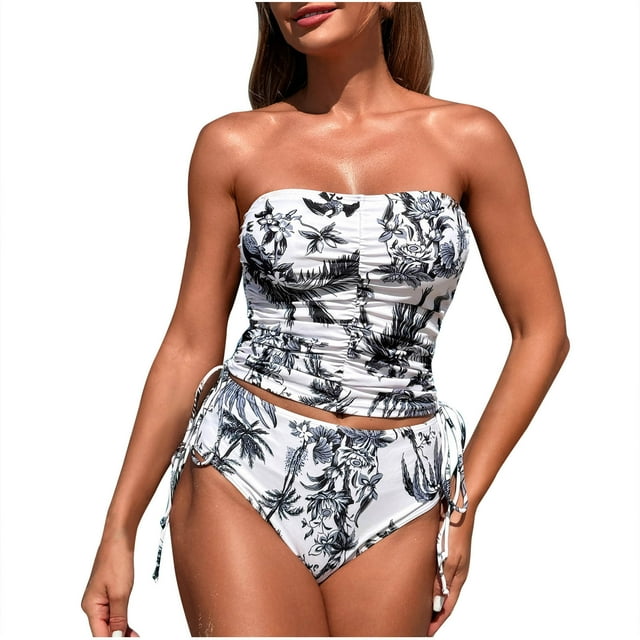 Trajes de Baño de Bikini de Mujer Impresión Sexy de Moda Dividido Conjunto con Troncos, Nylon de Corte Alto para la Piscina de la Playa Y las Vacaciones