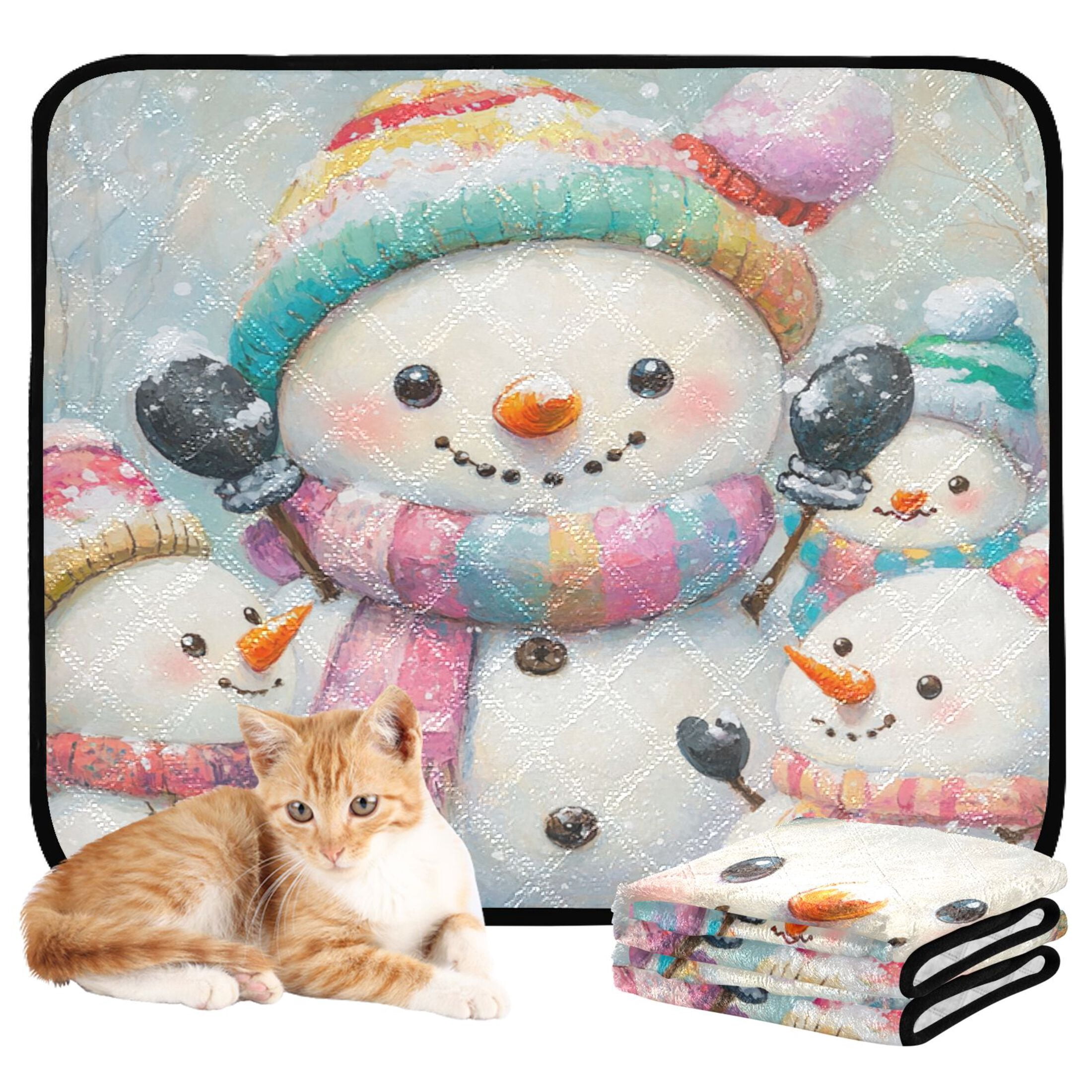 Qxltty Snowman Party Cat litter Pads Pet Set of 2 Diaper Mats Center Anti-leakage Layer Absorbent Soft and Comfortable