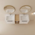 thumbnail image 3 of Hassch 60" Bathroom Vanity with 2 Sinks Set for Home, Wall Mount Bathroom Vanity Combo, White Bathroom Cabinet with Double Sink Set, Floating Vanity w/Ceramic Basin, Open Side Shelf, 3 of 9